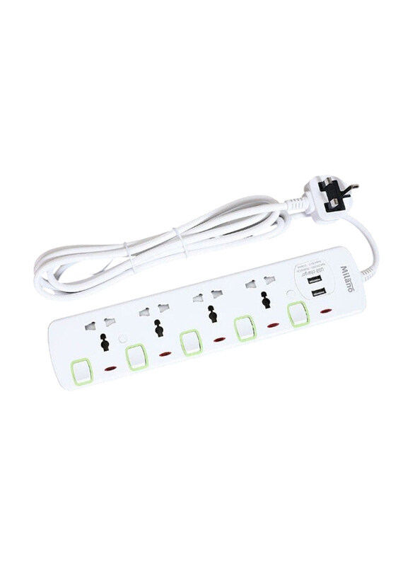 Danube Home Milano Power Strip Extension Chord Board with 4 Outlets & 2 USB Ports, 4W, White
Danube Home Milano Power Strip Extension Chord Board with 4 Outlets & 2 USB Ports, 4W, White