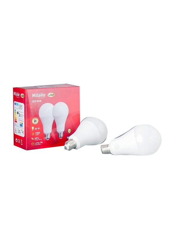 Danube Home Milano LED Bulb 2Pcs Set 20W E-27 6500K, Light Bulbs Energy Saving Lamp For Living Room Bedroom Dining Room Offices, White
Danube Home Milano LED Bulb 2Pcs Set 20W E-27 6500K, Light Bulbs Energy Saving Lamp For Living Room Bedroom Dining Room Offices, White