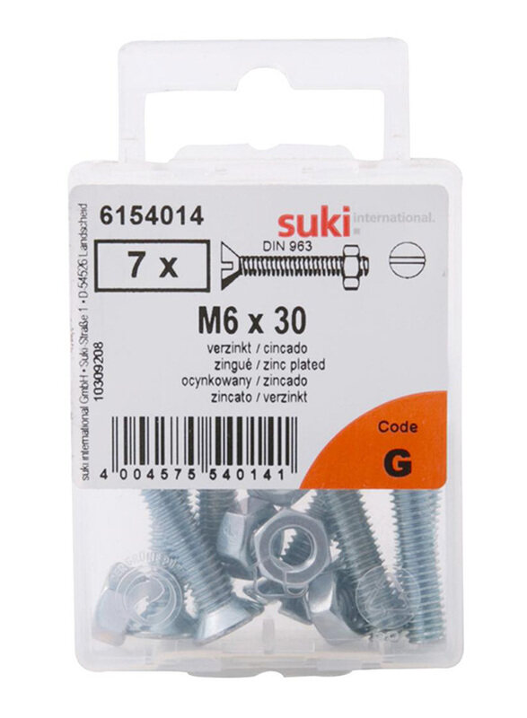 Suki 30mm 7-Piece M6 Flat-Head Countersunk Machine Screws, 6154014, Silver
Suki 30mm 7-Piece M6 Flat-Head Countersunk Machine Screws, 6154014, Silver