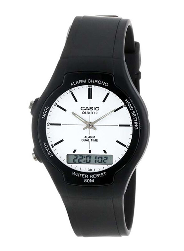 Casio Analog/Digital Watch for Men with Resin Band, Water Resistant, AW-90H-7EVDF, Black/White-Grey
Casio Analog/Digital Watch for Men with Resin Band, Water Resistant, AW-90H-7EVDF, Black/White-Grey