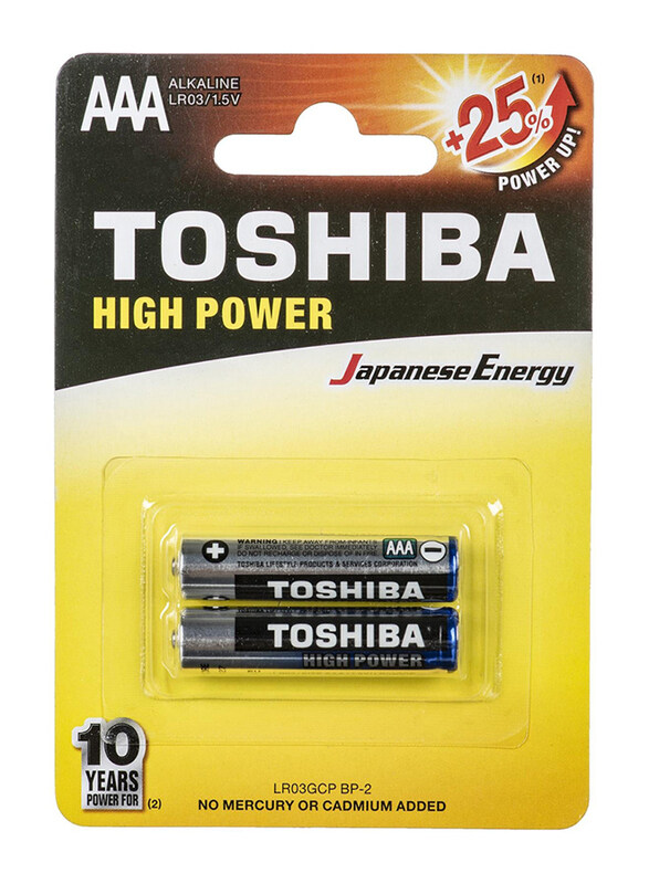Toshiba 1.5V AAA High Power Alkaline Battery, LR 03, 2 Pieces, Black/Silver
Toshiba 1.5V AAA High Power Alkaline Battery, LR 03, 2 Pieces, Black/Silver