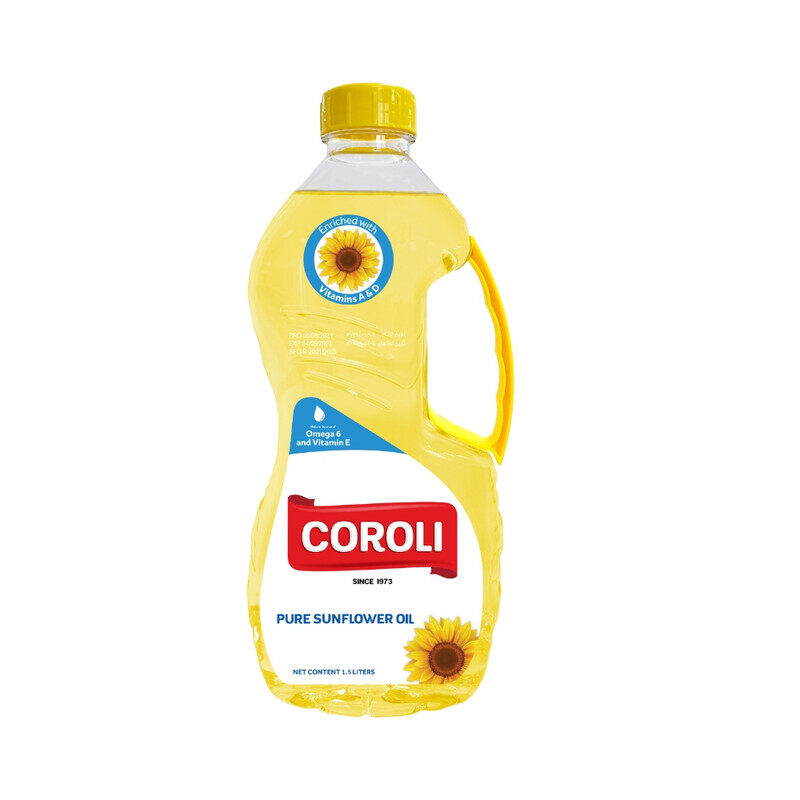 Coroli Sunflower Oil 1.5 L Light and Cholesterol Free Enriched with Vitamin A, D and E, Source of Omega 6 Versatile Cooking Oil Cook, Bake, Saute or D
Coroli Sunflower Oil 1.5 L Light and Cholesterol Free Enriched with Vitamin A, D and E, Source of Omega 6 Versatile Cooking Oil Cook, Bake, Saute or D