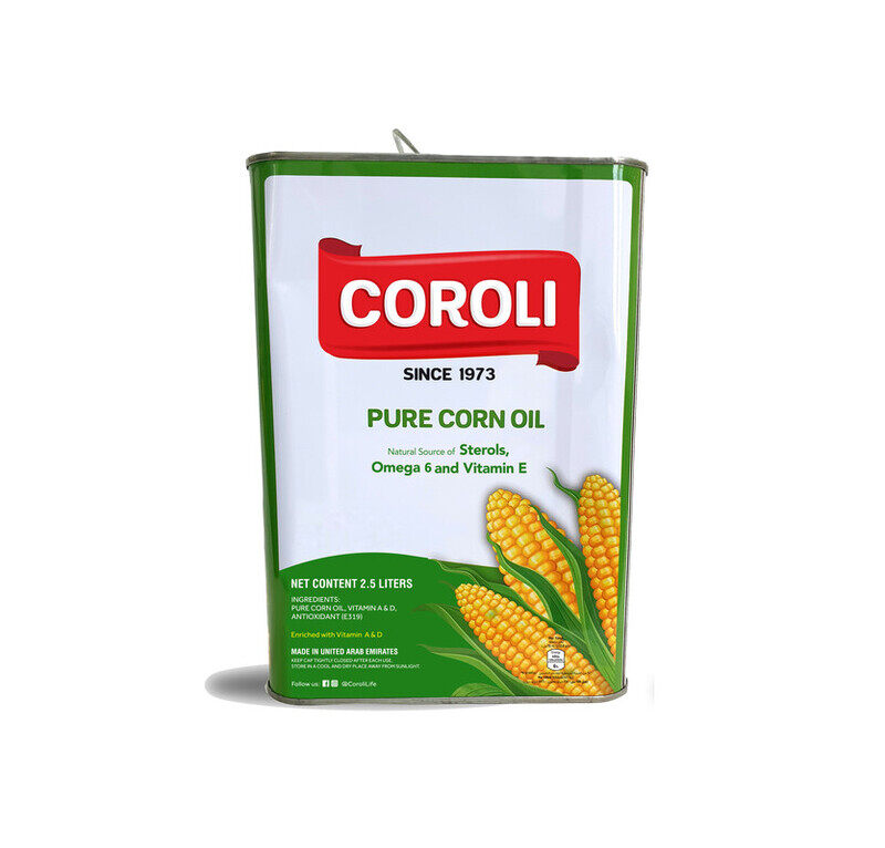 Coroli Corn Cooking Oil Tin, 2.5 Liters Enriched with Vitamin A and D Zero Trans Fat Natural Source of Vitamin E Cooking of Variety of Curries, Fried
Coroli Corn Cooking Oil Tin, 2.5 Liters Enriched with Vitamin A and D Zero Trans Fat Natural Source of Vitamin E Cooking of Variety of Curries, Fried