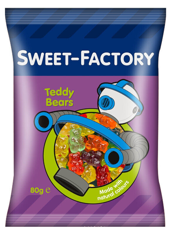 Sweet Factory Teddy Bears - Chewy & Gummy - Fruity Flavors - Made With Natural Colours - 80 gm
Sweet Factory Teddy Bears - Chewy & Gummy - Fruity Flavors - Made With Natural Colours - 80 gm