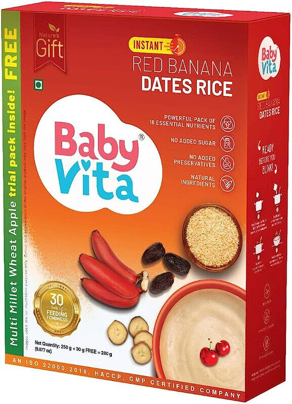 BabyVita Red Banana Dates Rice - Powerful Pack of 15 Essential Nutrients - No Added Sugar, No Added Preservatives, Natural Ingredients - 280g
BabyVita Red Banana Dates Rice - Powerful Pack of 15 Essential Nutrients - No Added Sugar, No Added Preservatives, Natural Ingredients - 280g