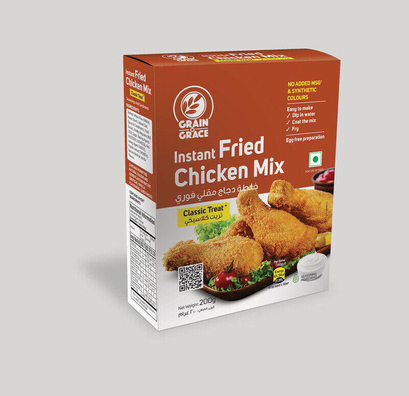 Grain N Grace Instant Fried Chicken Mix - Classic Treat - No added MSG & Synthetic Colours - Make Chicken with Crispy and Flaky Coating - 200g
Grain N Grace Instant Fried Chicken Mix - Classic Treat - No added MSG & Synthetic Colours - Make Chicken with Crispy and Flaky Coating - 200g