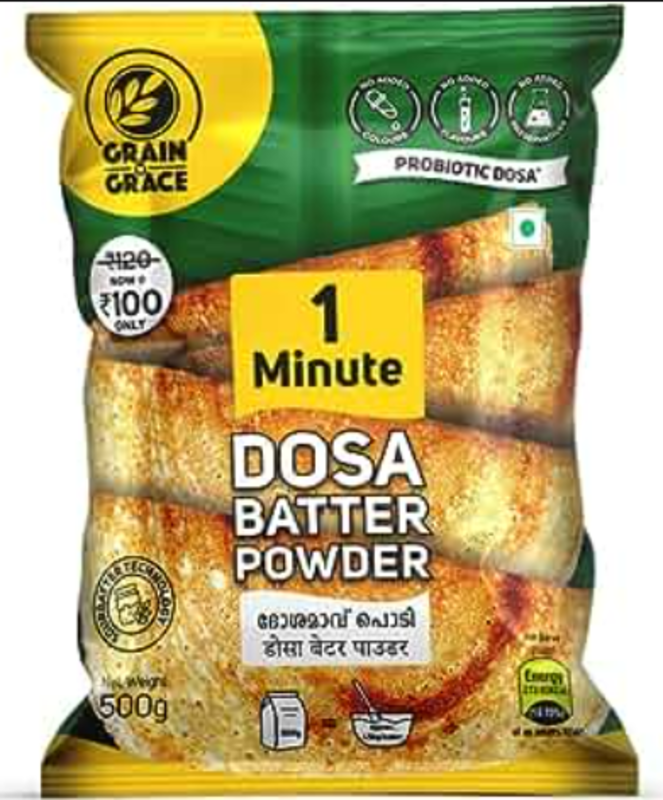Grain N Grace 1 Minute Dosa Batter Powder - No Added Colours, Preservatives & Flavours - Made from High Quality Rice & Lentils- 500 g
Grain N Grace 1 Minute Dosa Batter Powder - No Added Colours, Preservatives & Flavours - Made from High Quality Rice & Lentils- 500 g