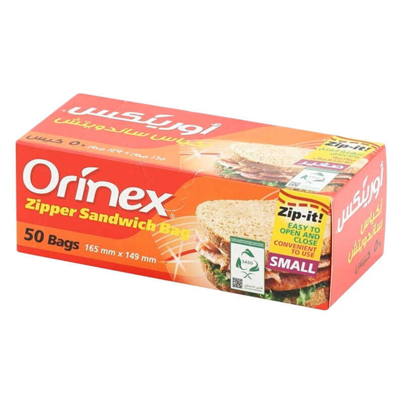 Orinex Zipper Sandwich Bag SMALL - Easy to Open and Close - Convenient to Use - Food Grade - 48 Microns - 165 mm x 149 mm - 50 bags
Orinex Zipper Sandwich Bag SMALL - Easy to Open and Close - Convenient to Use - Food Grade - 48 Microns - 165 mm x 149 mm - 50 bags