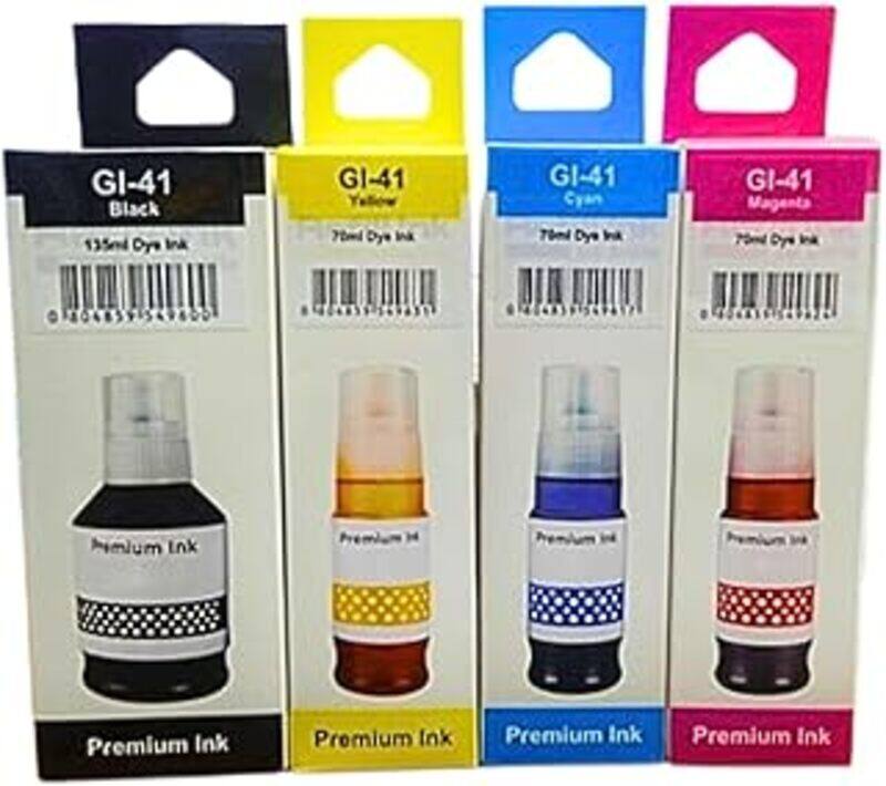 Canon GI-41 ink set 4-Pack (PigmentBlack Cyan Magenta Yellow) GI 41 Compatible for PIXMA G1420/G2420/G2460/G3420/G3460
Canon GI-41 ink set 4-Pack (PigmentBlack Cyan Magenta Yellow) GI 41 Compatible for PIXMA G1420/G2420/G2460/G3420/G3460