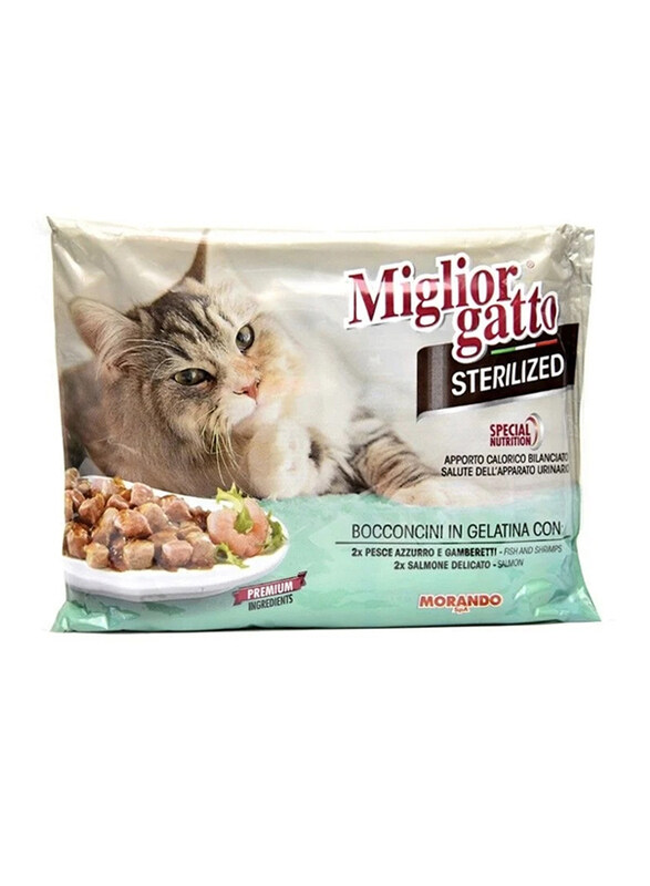 Miglior Gatto Sterilized Chunks in Jelly with Tender Salmon and Fish/Shrimps Cat Food, 4 x 85g
Miglior Gatto Sterilized Chunks in Jelly with Tender Salmon and Fish/Shrimps Cat Food, 4 x 85g