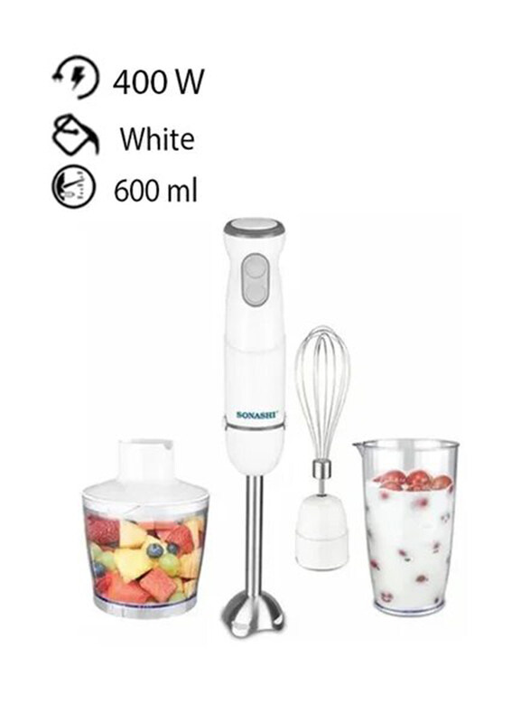 Sonashi 0.6L 4-In-1 Countertop Hand Blender Set, 400W, with Chopper/Calibrated Beaker & Whisk, SHB-184JCW, White
Sonashi 0.6L 4-In-1 Countertop Hand Blender Set, 400W, with Chopper/Calibrated Beaker & Whisk, SHB-184JCW, White