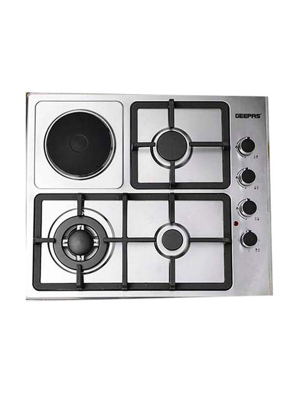 Geepas Built-In Gas & Electric Hot Plate Hob 3 Burners & 1 Hot Plate Automatic Ignition System, GGC31034, Silver/Black
Geepas Built-In Gas & Electric Hot Plate Hob 3 Burners & 1 Hot Plate Automatic Ignition System, GGC31034, Silver/Black