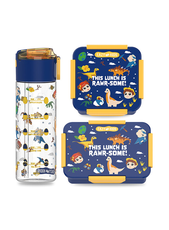 Eazy Kids T-Rex Lunch Box Set And Tritan Water Bottle With Snack Box, 450ml, Blue
Eazy Kids T-Rex Lunch Box Set And Tritan Water Bottle With Snack Box, 450ml, Blue