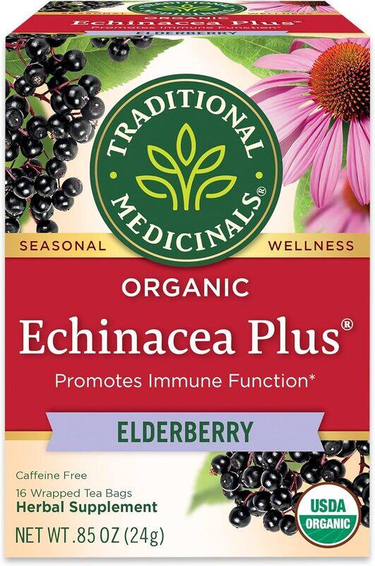 Traditional Medicinals Organic Echinacea Plus Elderberry 16 Wrapped Tea bags 24g
Traditional Medicinals Organic Echinacea Plus Elderberry 16 Wrapped Tea bags 24g