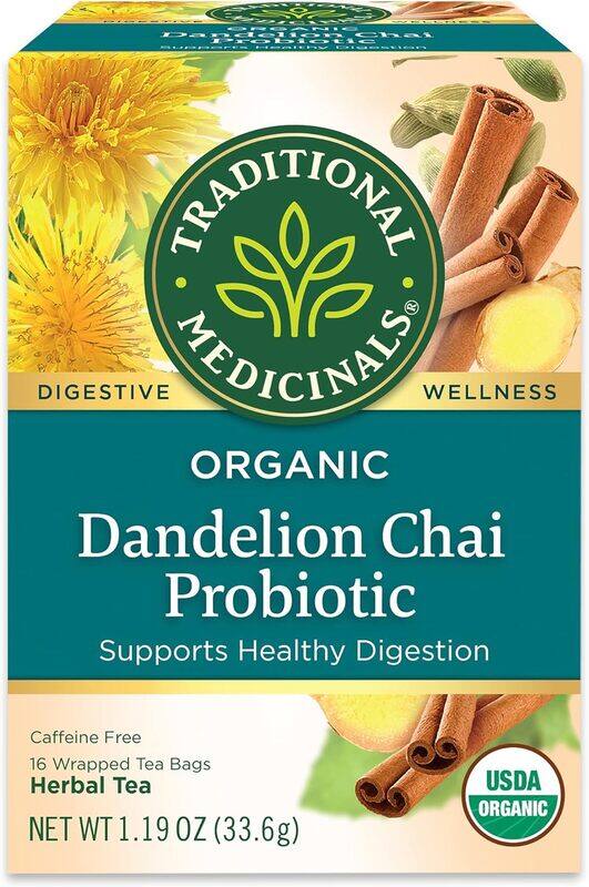 Traditional Medicinals Organic Dandelion Chai Probiotic Supports Healthy Digestion 16 Wrapped Tea bags 33.6g
Traditional Medicinals Organic Dandelion Chai Probiotic Supports Healthy Digestion 16 Wrapped Tea bags 33.6g