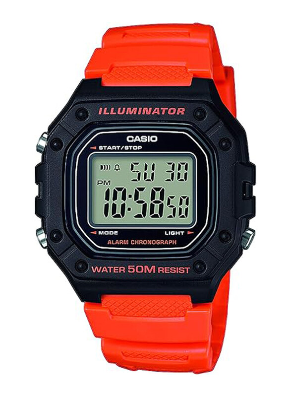 Casio Illuminator Digital Watch for Men with Resin Band, Water Resistant, W-218H-4B2VEF, Orange-Grey
Casio Illuminator Digital Watch for Men with Resin Band, Water Resistant, W-218H-4B2VEF, Orange-Grey