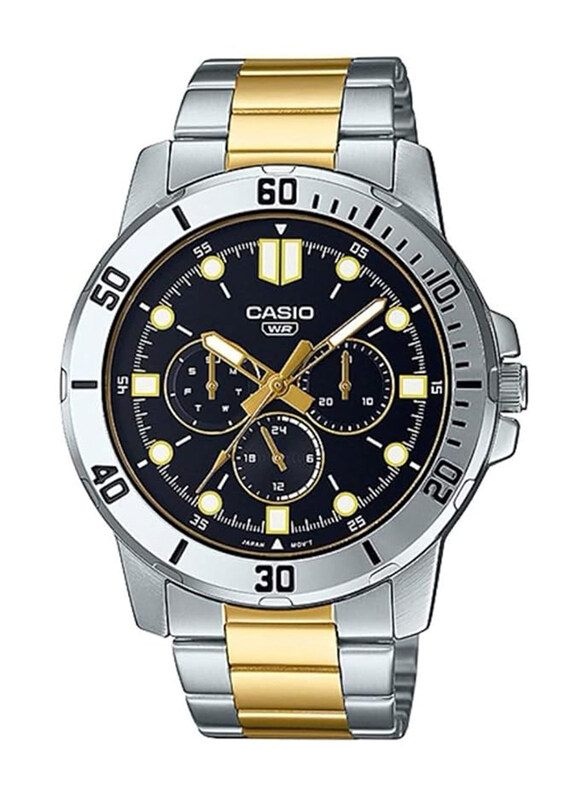 Casio Analog Watch for Men with Stainless Steel Band, Water Resistant & Chronograph, MTP-VD300SG-1EUDF, Silver/Gold-Black
Casio Analog Watch for Men with Stainless Steel Band, Water Resistant & Chronograph, MTP-VD300SG-1EUDF, Silver/Gold-Black