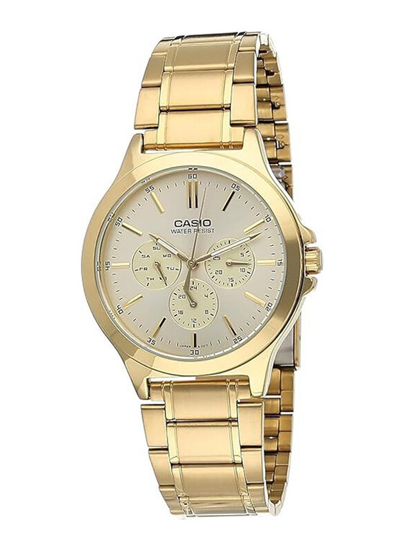 Casio Analog Watch for Men with Stainless Steel Band, Water Resistant and Chronograph, MTP-V300G-9AV, Gold-Off White
Casio Analog Watch for Men with Stainless Steel Band, Water Resistant and Chronograph, MTP-V300G-9AV, Gold-Off White