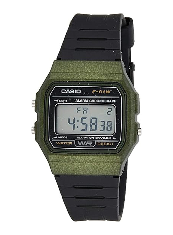 Casio Digital Watch for Men with Resin Band, Water Resistant, F-91WM-3ADF, Black-Green/Grey
Casio Digital Watch for Men with Resin Band, Water Resistant, F-91WM-3ADF, Black-Green/Grey