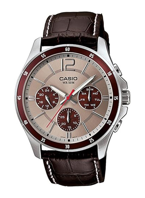 Casio Analog Quartz Watch for Men with Leather Band, Water Resistant & Chronograph, MTP-1374L-7A1VDF, Brown-Grey
Casio Analog Quartz Watch for Men with Leather Band, Water Resistant & Chronograph, MTP-1374L-7A1VDF, Brown-Grey