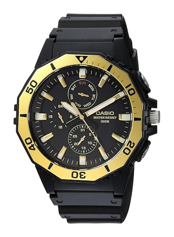 Casio Analog Watch for Men with Resin Band, Water Resistant and Chronograph, MRW-400H-9AVCF, Black/Gold-Black
Casio Analog Watch for Men with Resin Band, Water Resistant and Chronograph, MRW-400H-9AVCF, Black/Gold-Black