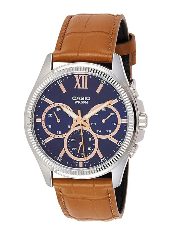 Casio Analog Watch for Men with Leather Band, Water Resistant and Chronograph, MTP-E315L-2AVDF, Brown-Blue
Casio Analog Watch for Men with Leather Band, Water Resistant and Chronograph, MTP-E315L-2AVDF, Brown-Blue