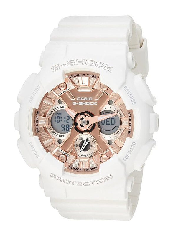 Casio G-Shock Analog + Digital Watch for Men with Resin Band, Water Resistant, GMA-S120MF-7A2DR, White-Rose Gold/Grey
Casio G-Shock Analog + Digital Watch for Men with Resin Band, Water Resistant, GMA-S120MF-7A2DR, White-Rose Gold/Grey
