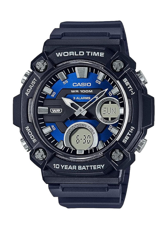 Casio Analog + Digital Watch for Men with Resin Band, Water Resistant, AEQ-120W-9AV, Black-Blue
Casio Analog + Digital Watch for Men with Resin Band, Water Resistant, AEQ-120W-9AV, Black-Blue