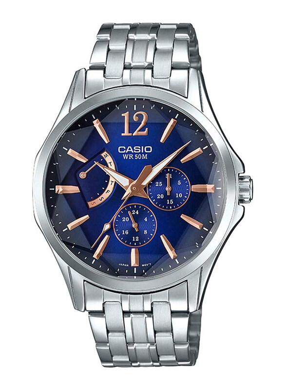 Casio Analog Watch for Men with Stainless Steel Band, Water Resistant & Chronograph, MTP-E320DY-2AVDF (A1551), Silver-Blue
Casio Analog Watch for Men with Stainless Steel Band, Water Resistant & Chronograph, MTP-E320DY-2AVDF (A1551), Silver-Blue