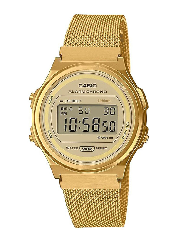 Casio Collection Vintage Digital Watch for Unisex with Stainless Steel Band, Water Resistant, A171WEMG-9AEF, Gold-Gold
Casio Collection Vintage Digital Watch for Unisex with Stainless Steel Band, Water Resistant, A171WEMG-9AEF, Gold-Gold