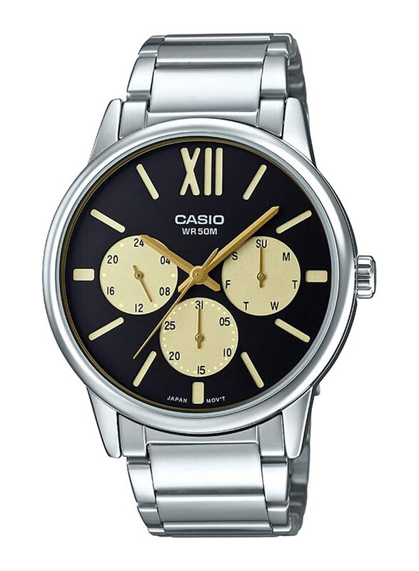 Casio Analog Watch for Men with Stainless Steel Band, Water Resistant and Chronograph, MTP-E312D-1B1VDF, Silver-Black
Casio Analog Watch for Men with Stainless Steel Band, Water Resistant and Chronograph, MTP-E312D-1B1VDF, Silver-Black