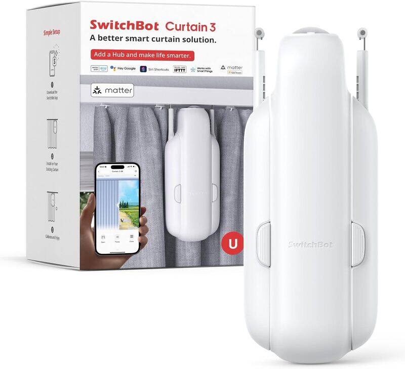 SwitchBot Smart Automatic Curtain Opener Bluetooth Remote Control with App Timer, Upgraded High Performance Motor, Compatible with Alexa, Google Home
SwitchBot Smart Automatic Curtain Opener Bluetooth Remote Control with App Timer, Upgraded High Performance Motor, Compatible with Alexa, Google Home