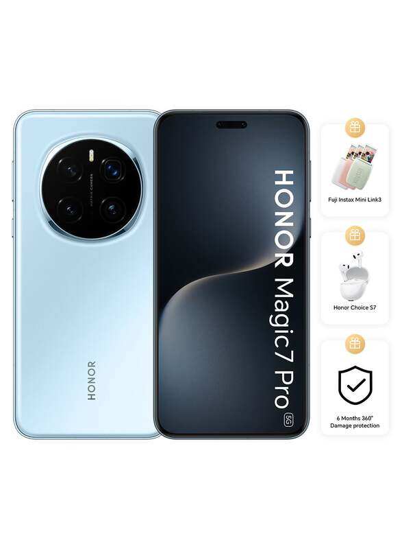 Honor Magic 7 Pro Dual SIM 5G Breeze Blue 12GB RAM 512GB With Instax Mini Photo Printer + S7 Earbuds + 6Month 360° Damage Protection - UAE Version
Honor Magic 7 Pro Dual SIM 5G Breeze Blue 12GB RAM 512GB With Instax Mini Photo Printer + S7 Earbuds + 6Month 360° Damage Protection - UAE Version