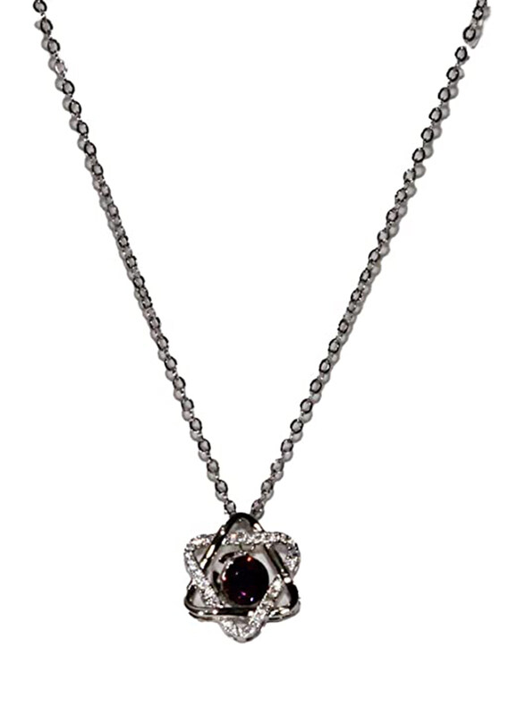 

Unbranded Stainless Steel 18-inch Antique Design Necklace for Women, with Red Stone Pendant, Silver