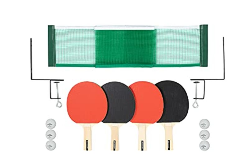 Dunlop Match 4 Player Table Tennis Racket Set, 10 Pieces, Red/Beige