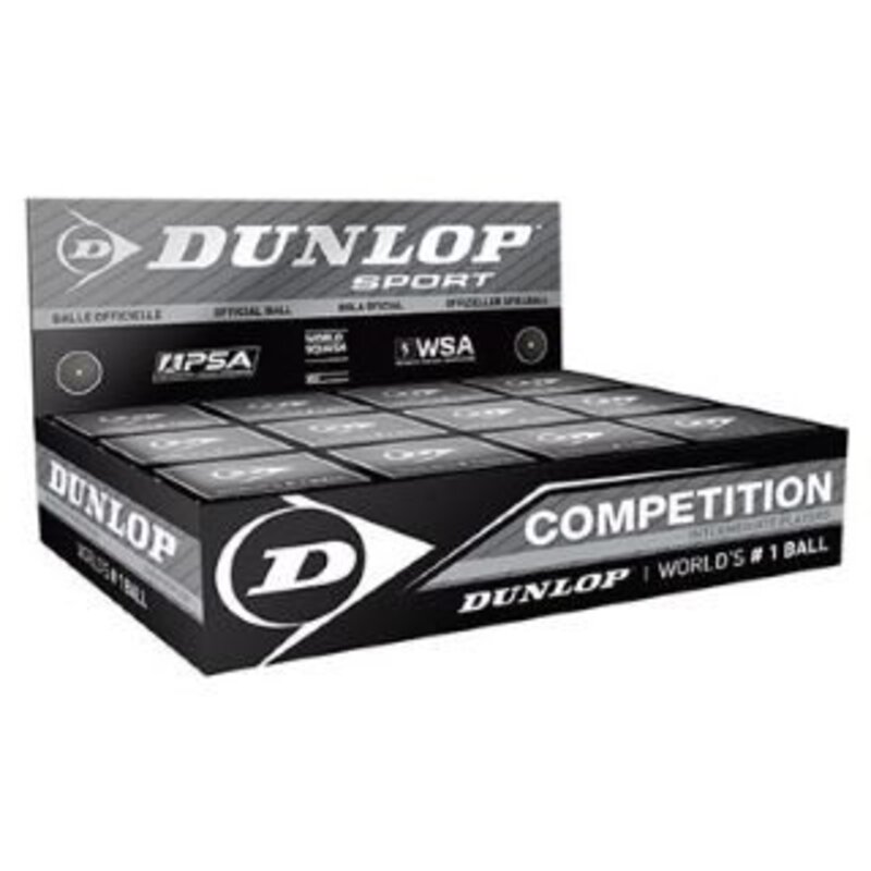 Dunlop Competition Intermediate Players Squash Ball Set, 12 Pieces, Black