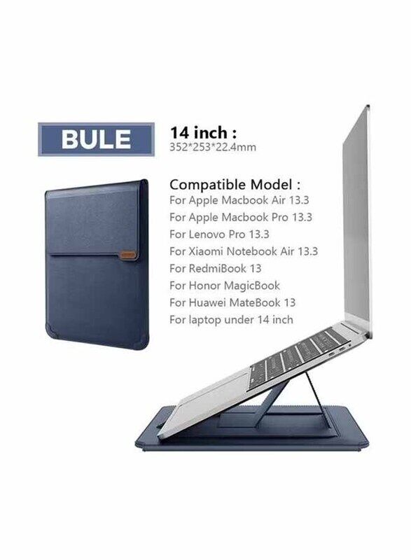 

Nillkin PU Leather Laptop Sleeve Bag with Stand for MacBook Air 13 Case, MacBook Pro M1 2021 & MacBook Pro 14, Blue