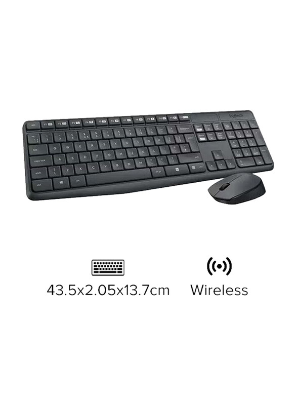 Logitech MK235 2.4 Ghz Wireless English/Arabic Keyboard and Mouse Combo, Grey