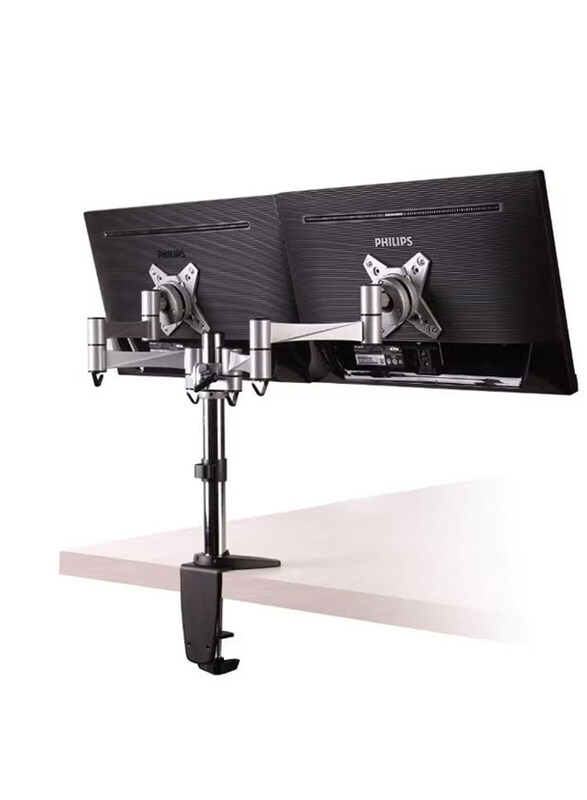 

Universal Dual Monitor Arms Fully Adjustable Desktop Mount Stand for Below 32 Inch, Silver/Black