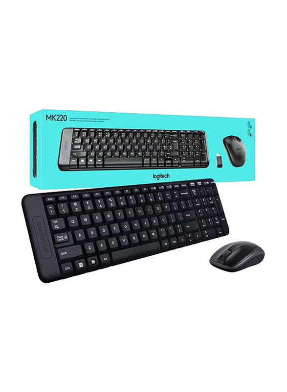 Logitech MK220 Space-Saving Wireless English/Arabic Keyboard and Mouse Combo, Black