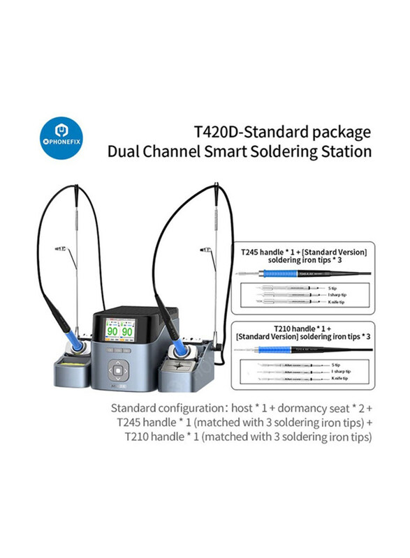 

Jc Aixun Dual Channel Intelligent Soldering Station with Dual Handle Seat Supports, T420D, Multicolour