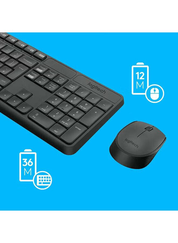 Logitech MK235 2.4 Ghz Wireless English/Arabic Keyboard and Mouse Combo, Grey