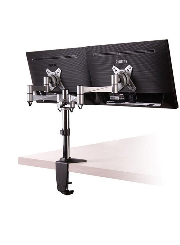 

Universal Dual Monitor Arms Fully Adjustable Desk Mount, Silver/Black