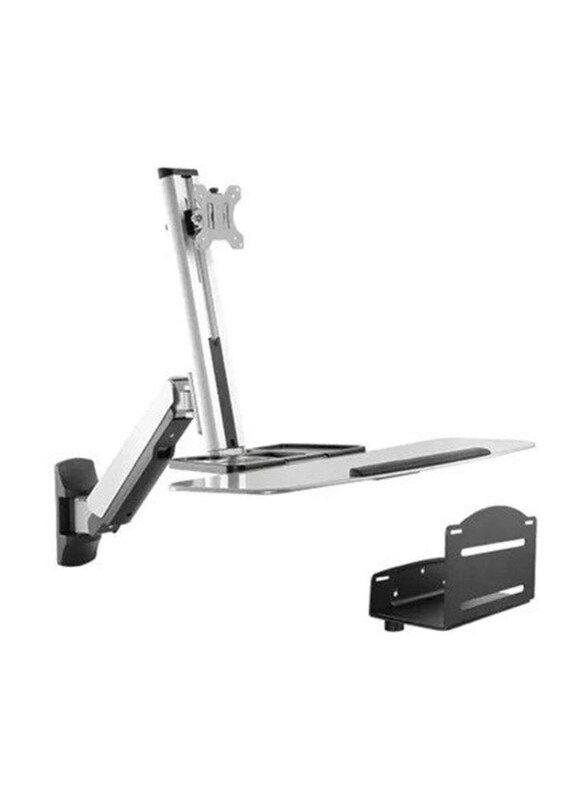 

Universal Single Display Sit-Stand Workstation Wall Mount, Silver/Black