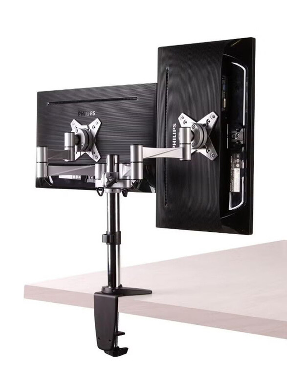 

Universal Dual Monitor Arms Fully Adjustable Desk Mount, Silver/Black