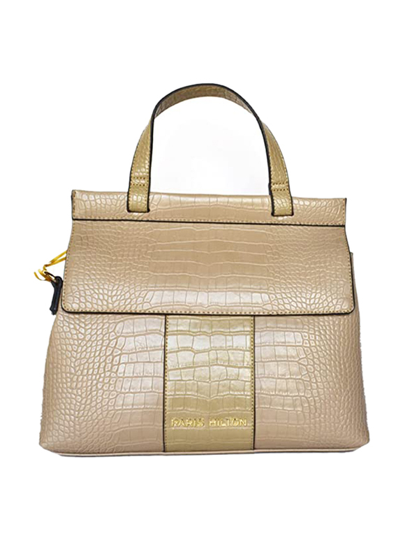 Paris Hilton Zipper Pocket Magnetic PU Leather Handbag with Shoulder Strap for Women, Beige