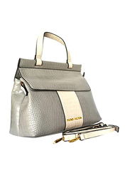 Paris Hilton Zipper Pocket Magnetic PU Leather Handbag with Shoulder Strap for Women, Grey