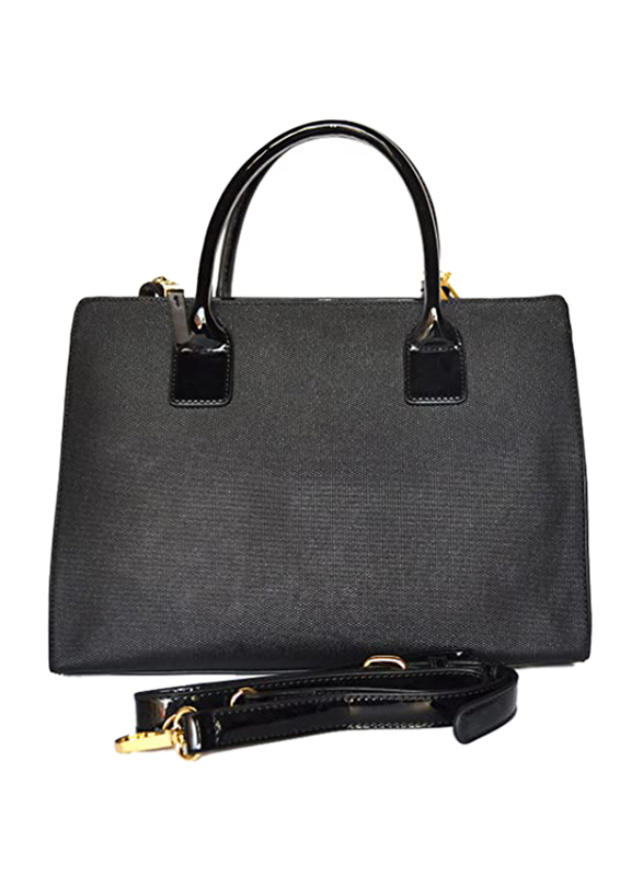 Paris Hilton Zipper PU Leather Handbag with Shoulder Strap for Women, A21012-PH, Black