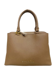 Paris Hilton Zipper PU Leather Handbag with Shoulder Strap for Women, Light Brown