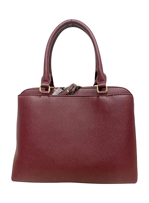 Paris Hilton Zipper PU Leather Handbag with Shoulder Strap for Women, Burgundy